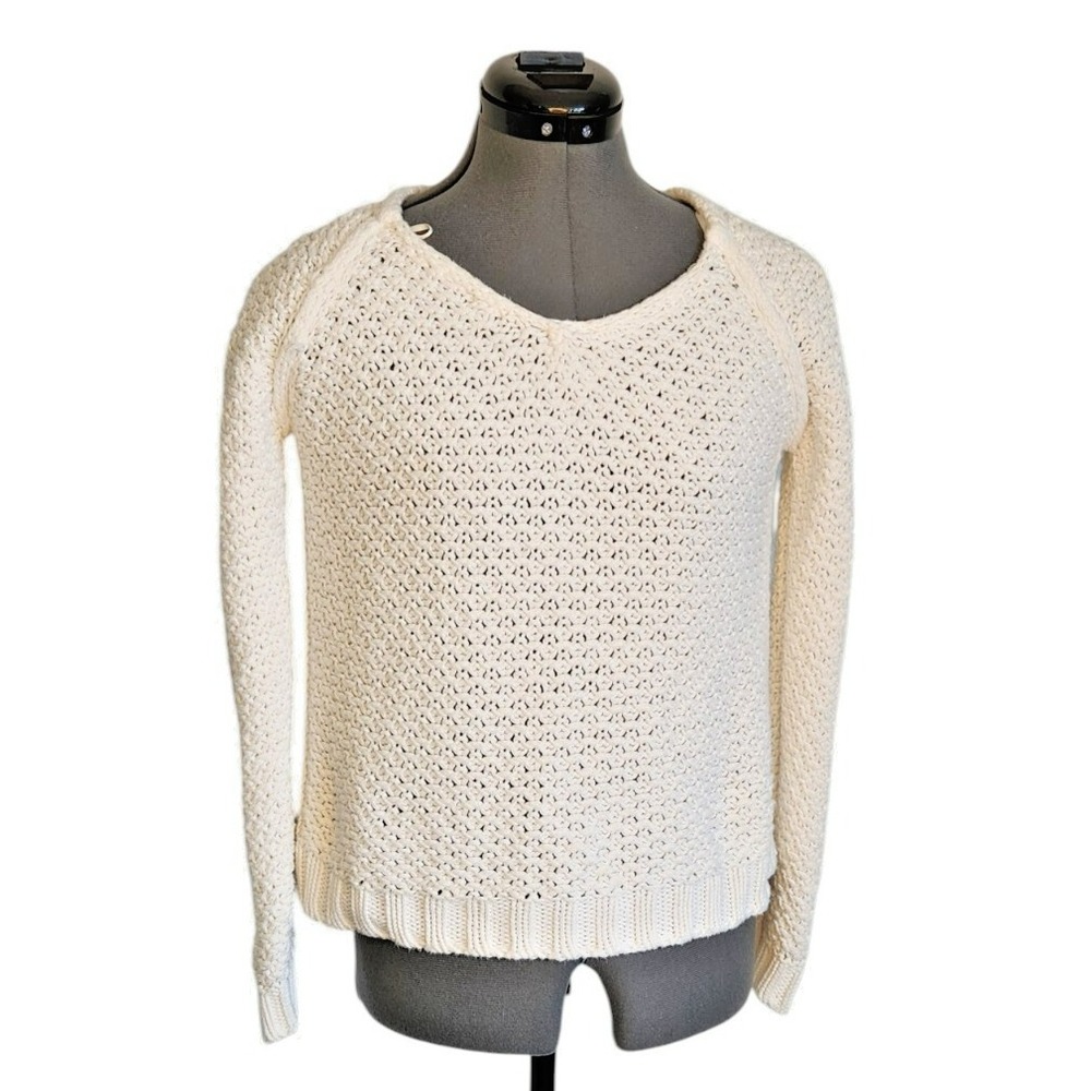 Zara Knit Cream Pointelle Split Back‎ Sweater Scoop Neck Ivory Small
